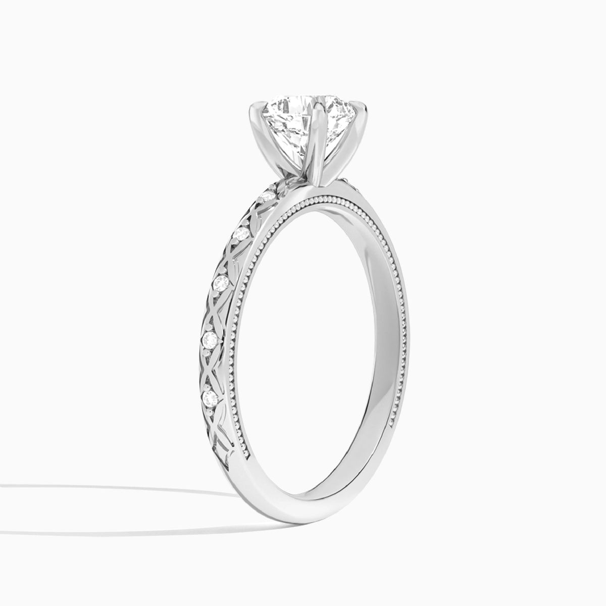 Cushion Elara Lab Grown Diamond Engagement Ring In 14K White Gold, Angle View