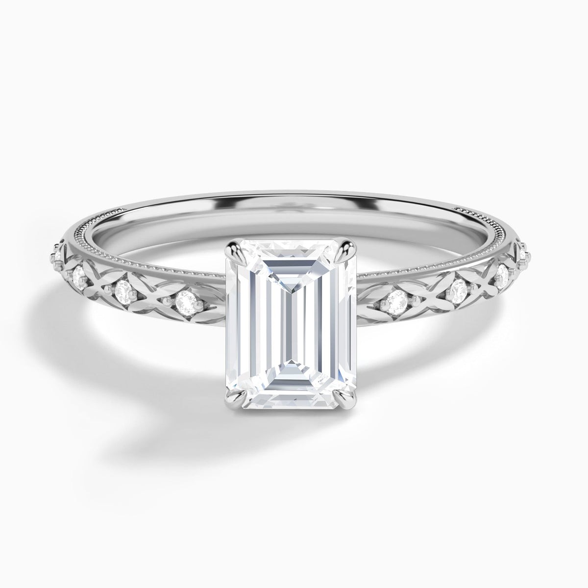 Emerald Elara Lab Grown Diamond Engagement Ring In 14K White Gold - Lucenjuri