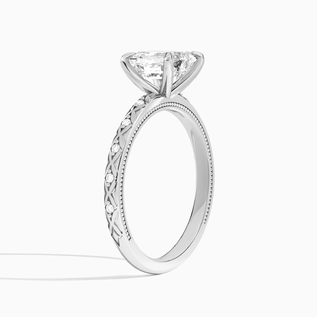 Emerald Elara Lab Grown Diamond Engagement Ring In 18K White Gold, Angle View