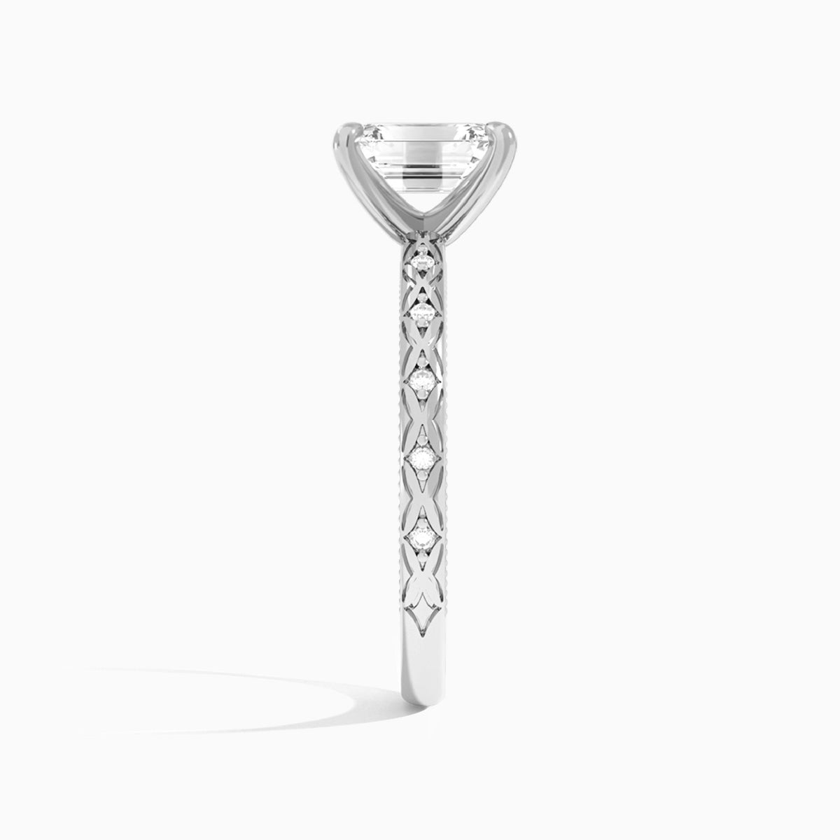 Emerald Elara Lab Grown Diamond Engagement Ring In 14K White Gold, Side View