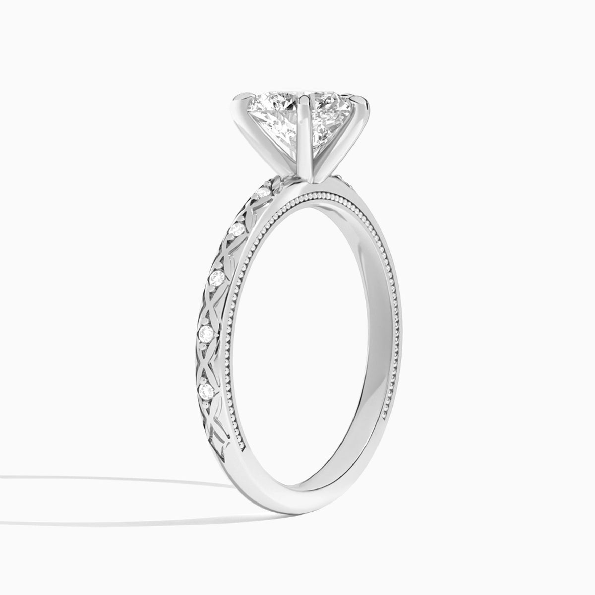 Heart Elara Lab Grown Diamond Engagement Ring In 14K White Gold, Angle View