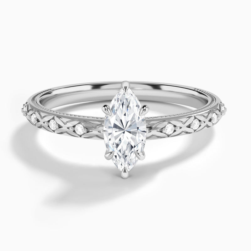 Marquise Elara Lab Grown Diamond Engagement Ring In 14K White Gold - Lucenjuri