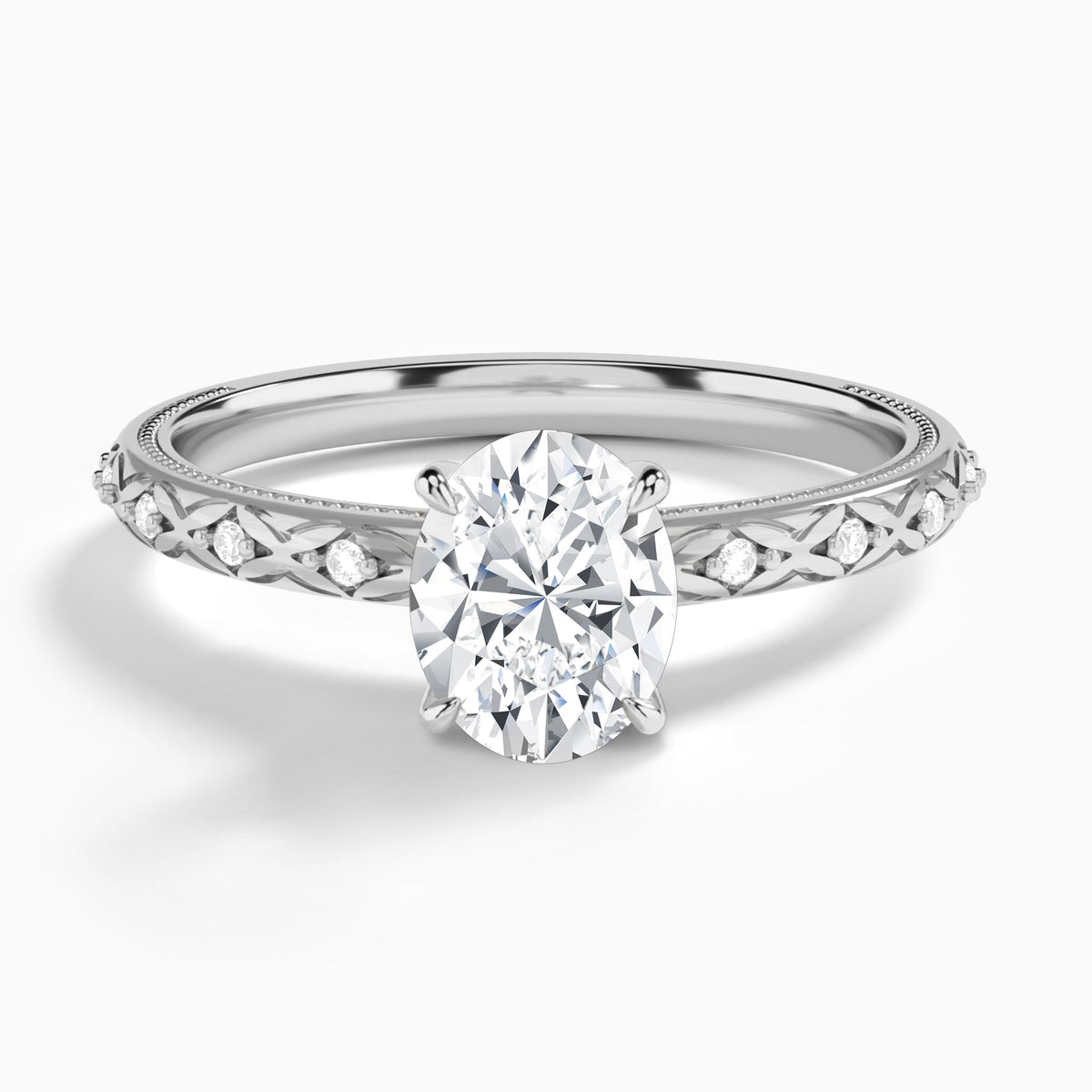 Oval Elara Lab Grown Diamond Engagement Ring In 18K White Gold - Lucenjuri