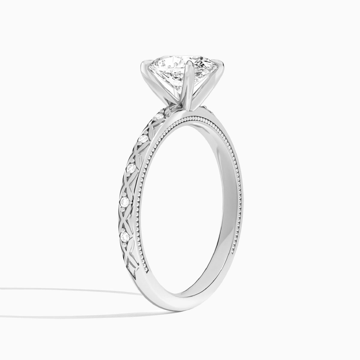 Oval Elara Lab Grown Diamond Engagement Ring In 14K White Gold, Angle View