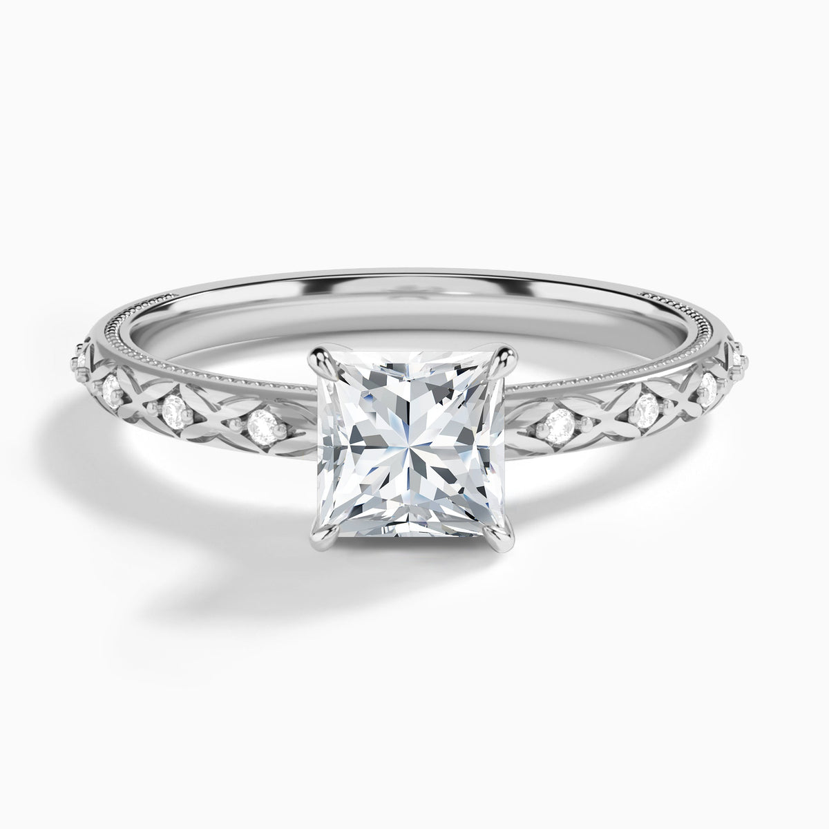 Princess Elara Lab Grown Diamond Engagement Ring In 18K White Gold - Lucenjuri