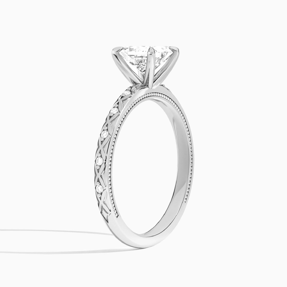 Princess Elara Lab Grown Diamond Engagement Ring In 14K White Gold, Angle View