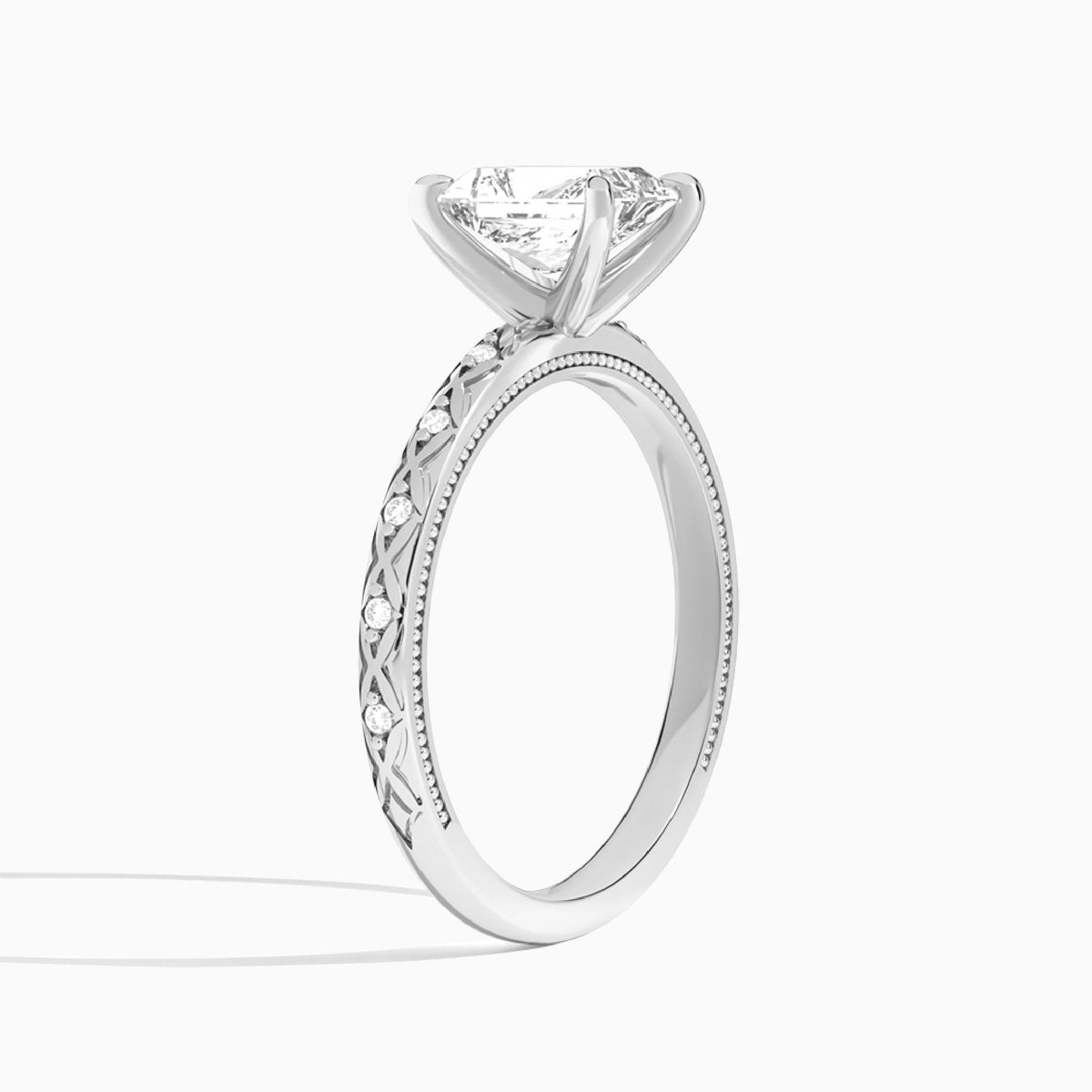 Radiant Elara Lab Grown Diamond Engagement Ring In 18K White Gold, Angle View