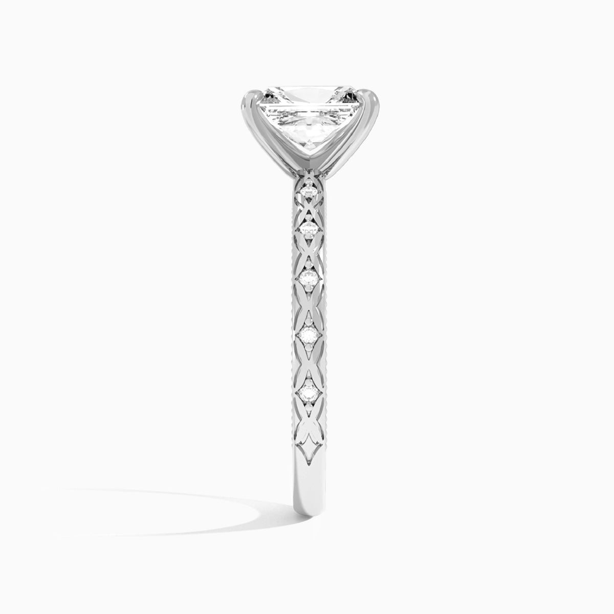 Radiant Elara Lab Grown Diamond Engagement Ring In 18K White Gold, Side View