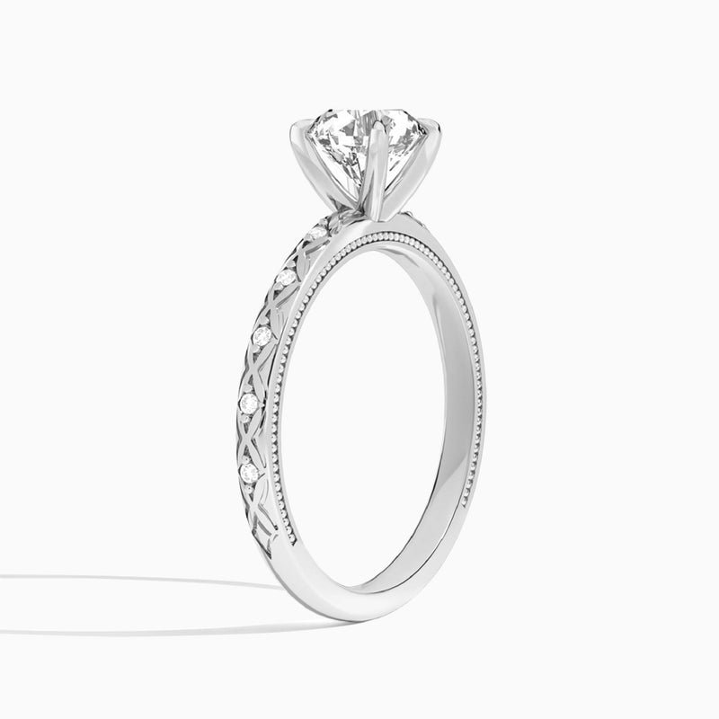Round Elara Lab Grown Diamond Engagement Ring In 18K White Gold, Angle View