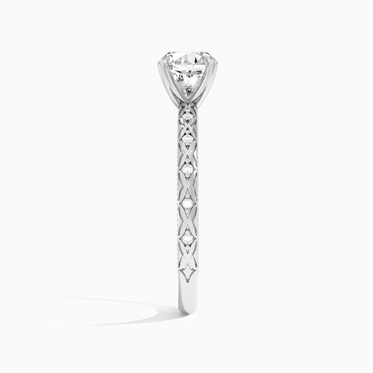 Round Elara Lab Grown Diamond Engagement Ring In 14K White Gold, Side View