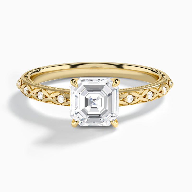 Asscher Elara Lab Grown Diamond Engagement Ring In 14K Yellow Gold - Lucenjuri