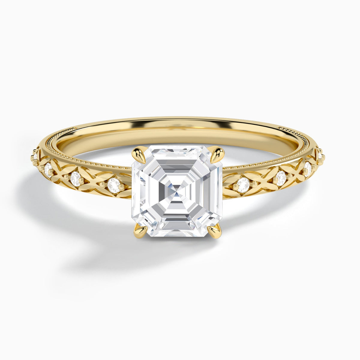 Asscher Elara Lab Grown Diamond Engagement Ring In 18K Yellow Gold - Lucenjuri