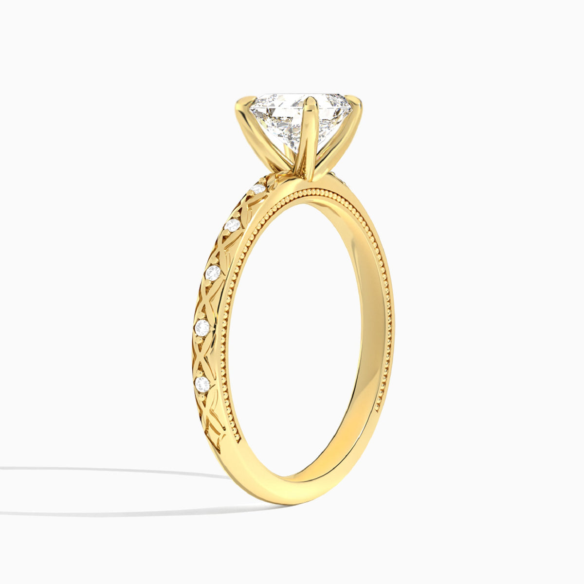 Asscher Elara Lab Grown Diamond Engagement Ring In 18K Yellow Gold, Angle View