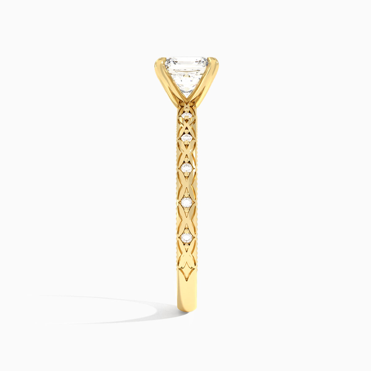 Asscher Elara Lab Grown Diamond Engagement Ring In 14K Yellow Gold, Side View