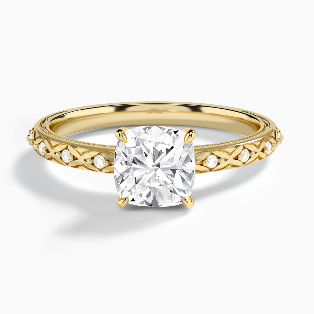 Cushion Elara Lab Grown Diamond Engagement Ring In 14K Yellow Gold - Lucenjuri
