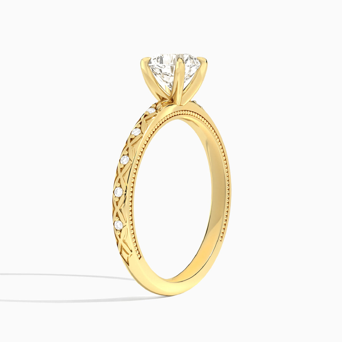 Cushion Elara Lab Grown Diamond Engagement Ring In 18K Yellow Gold, Angle View