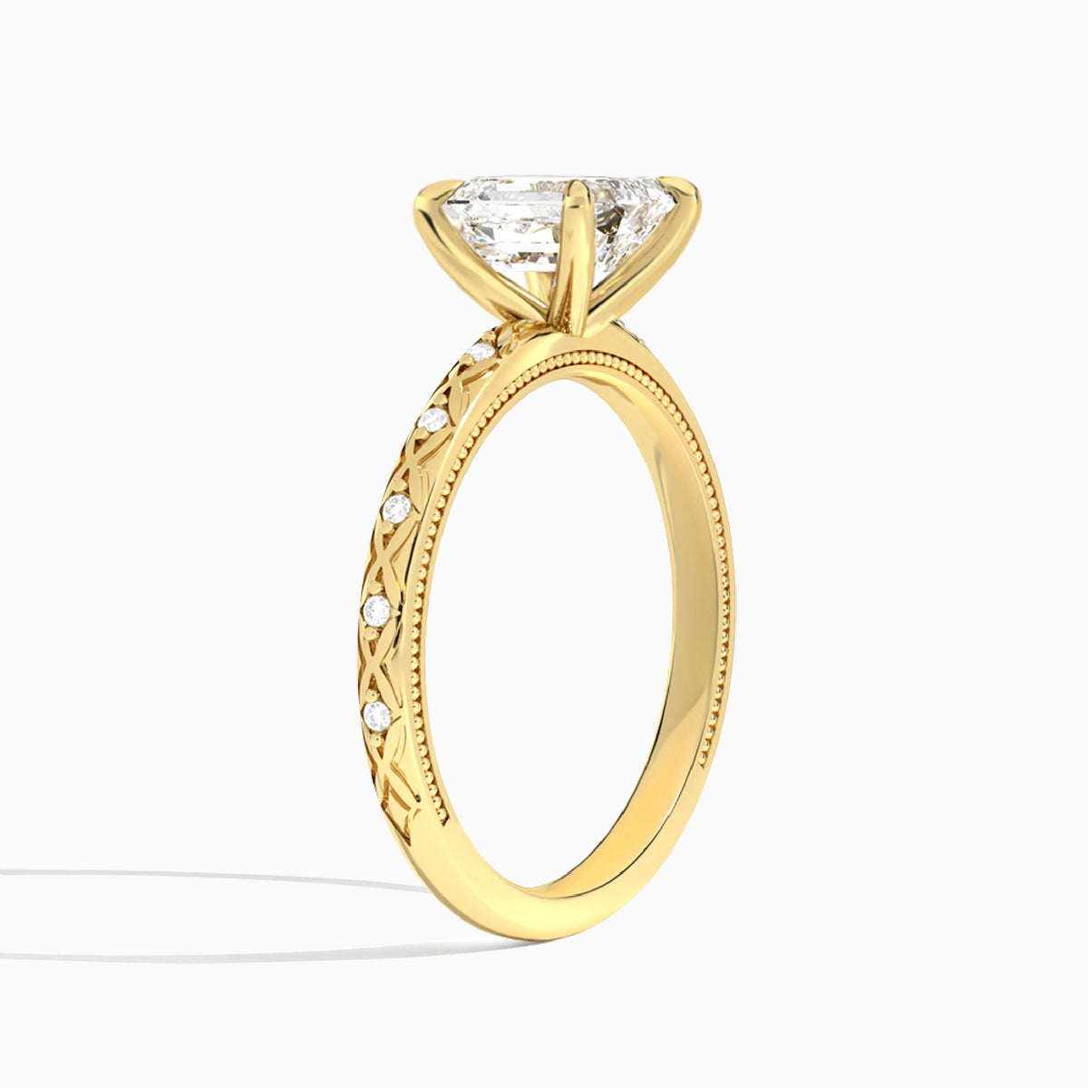 Emerald Elara Lab Grown Diamond Engagement Ring In 18K Yellow Gold, Angle View