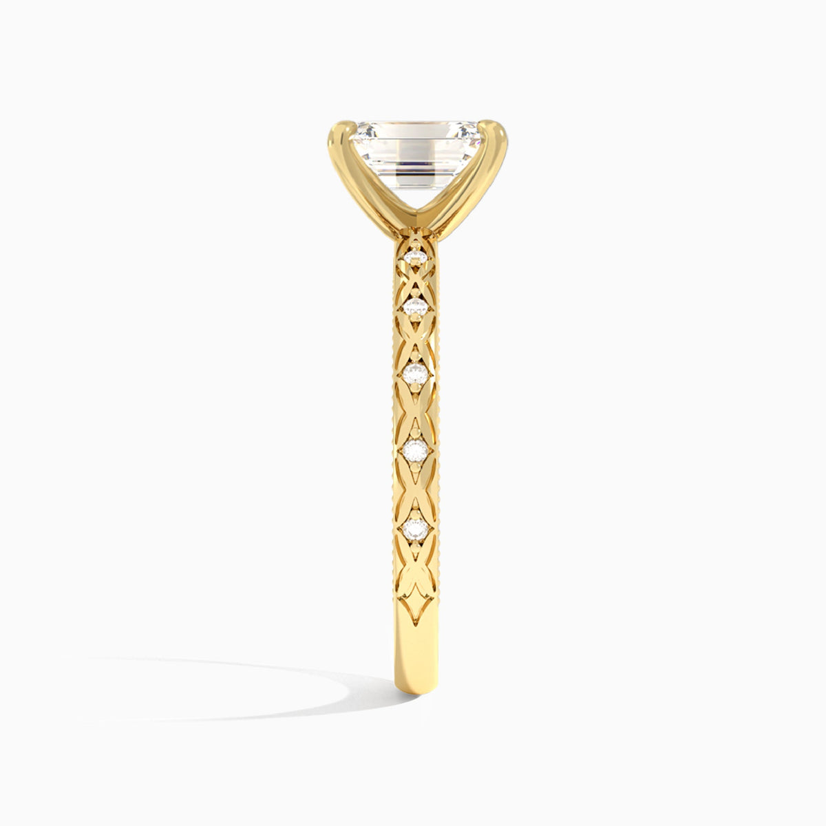 Emerald Elara Lab Grown Diamond Engagement Ring In 18K Yellow Gold, Side View