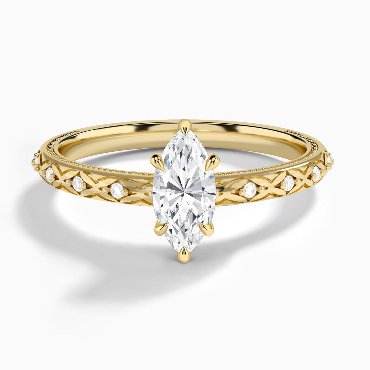 Marquise Elara Lab Grown Diamond Engagement Ring In 18K Yellow Gold - Lucenjuri