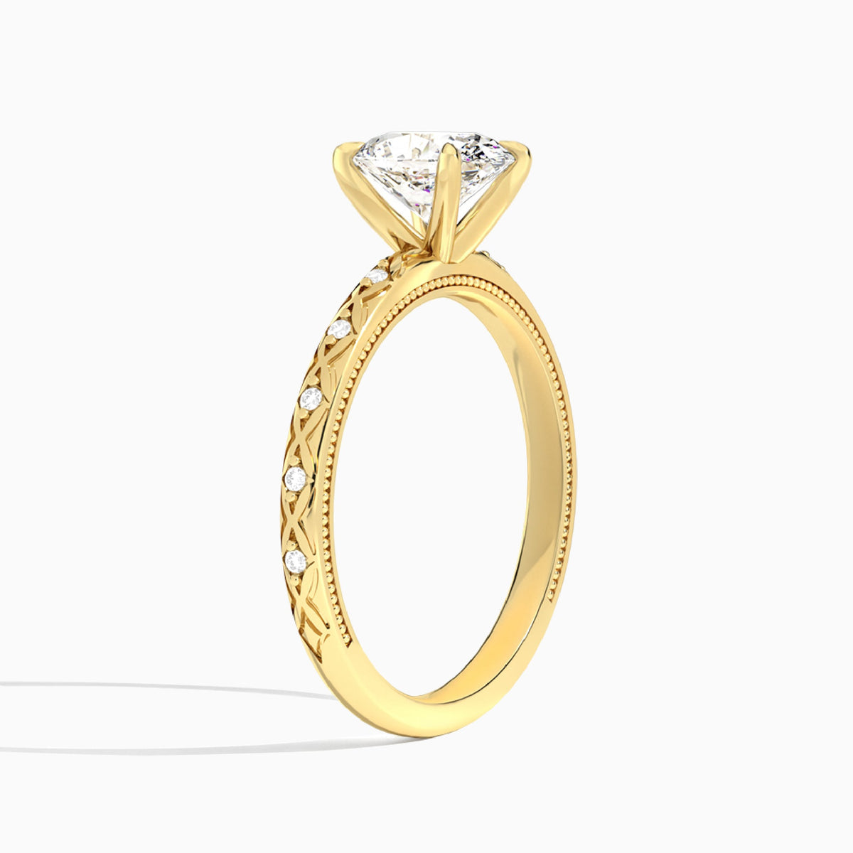 Oval Elara Lab Grown Diamond Engagement Ring In 14K Yellow Gold, Angle View