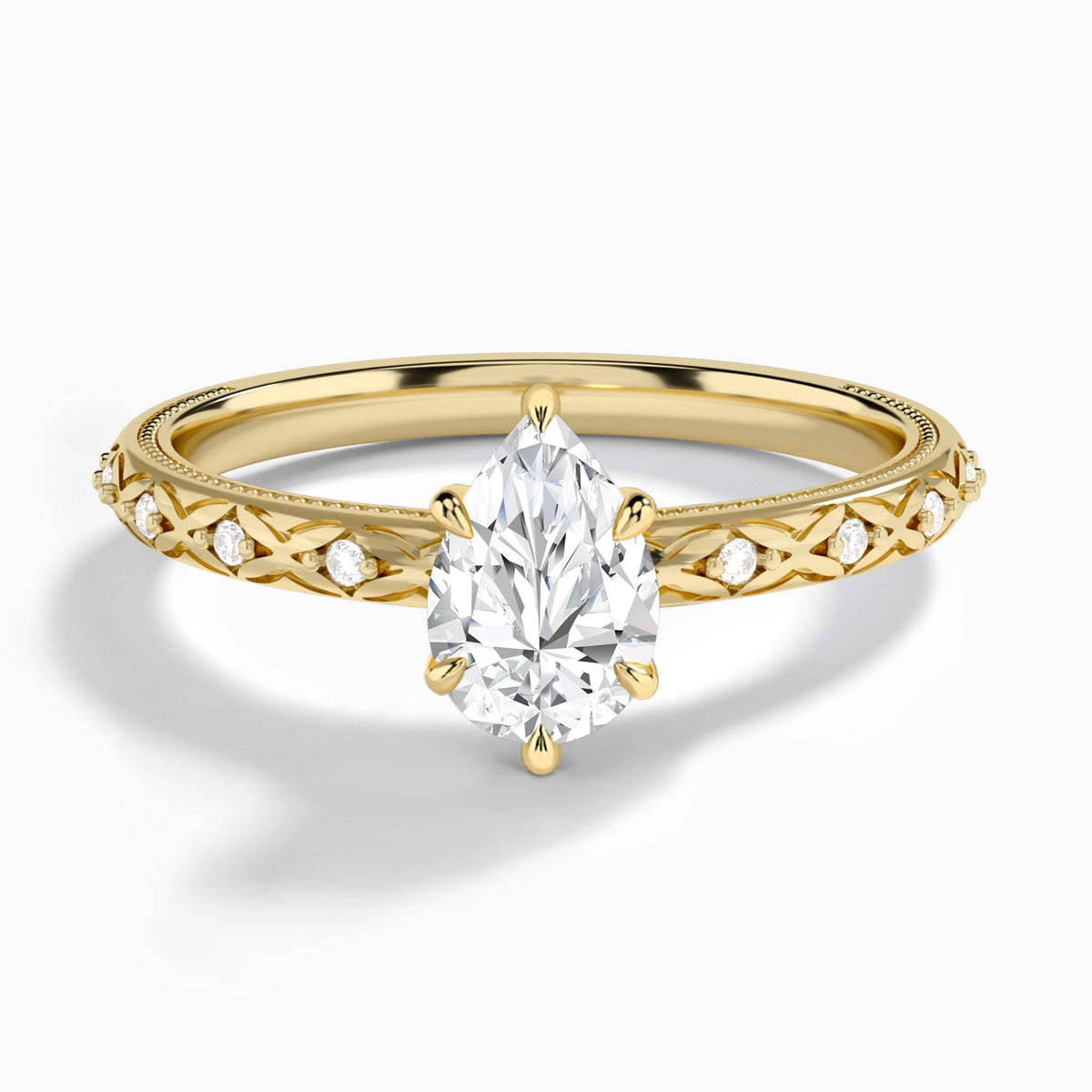 Pear Elara Lab Grown Diamond Engagement Ring In 14K Yellow Gold - Lucenjuri