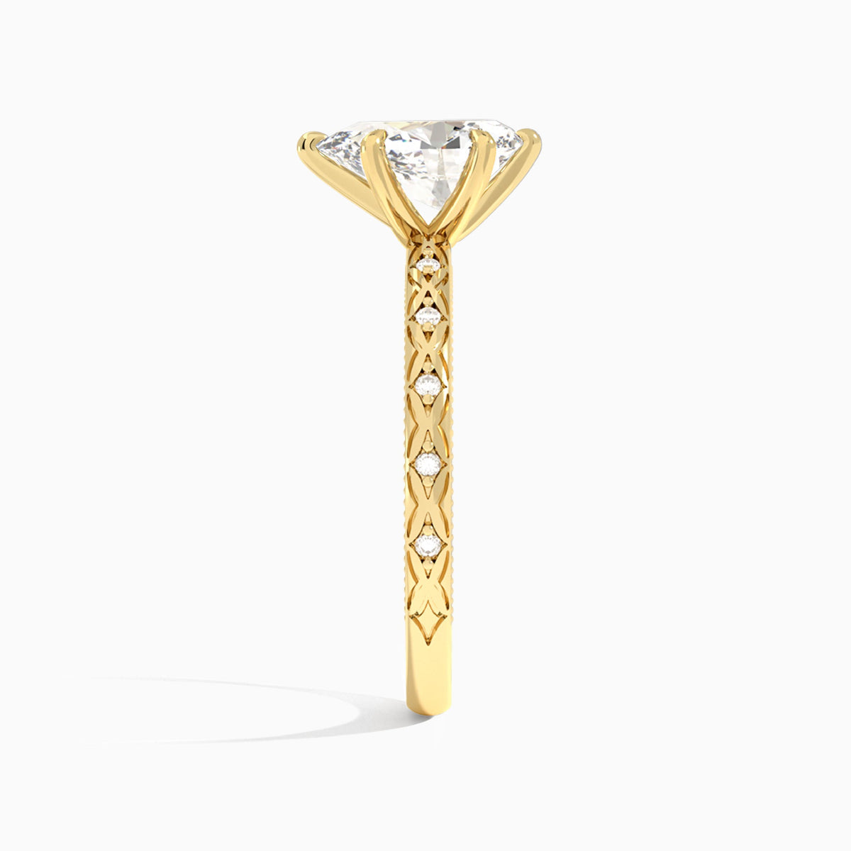 Pear Elara Lab Grown Diamond Engagement Ring In 14K Yellow Gold, Side View