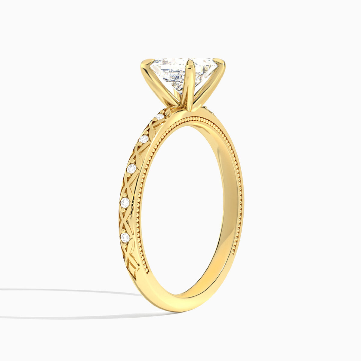 Princess Elara Lab Grown Diamond Engagement Ring In 18K Yellow Gold, Angle View