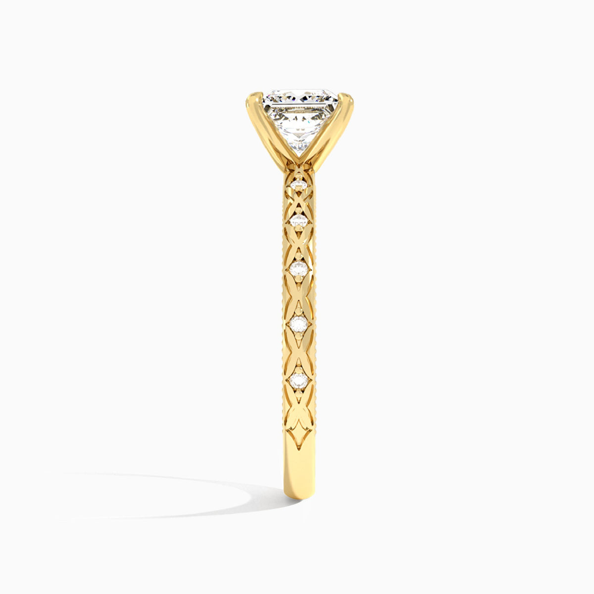 Princess Elara Lab Grown Diamond Engagement Ring In 14K Yellow Gold, Side View
