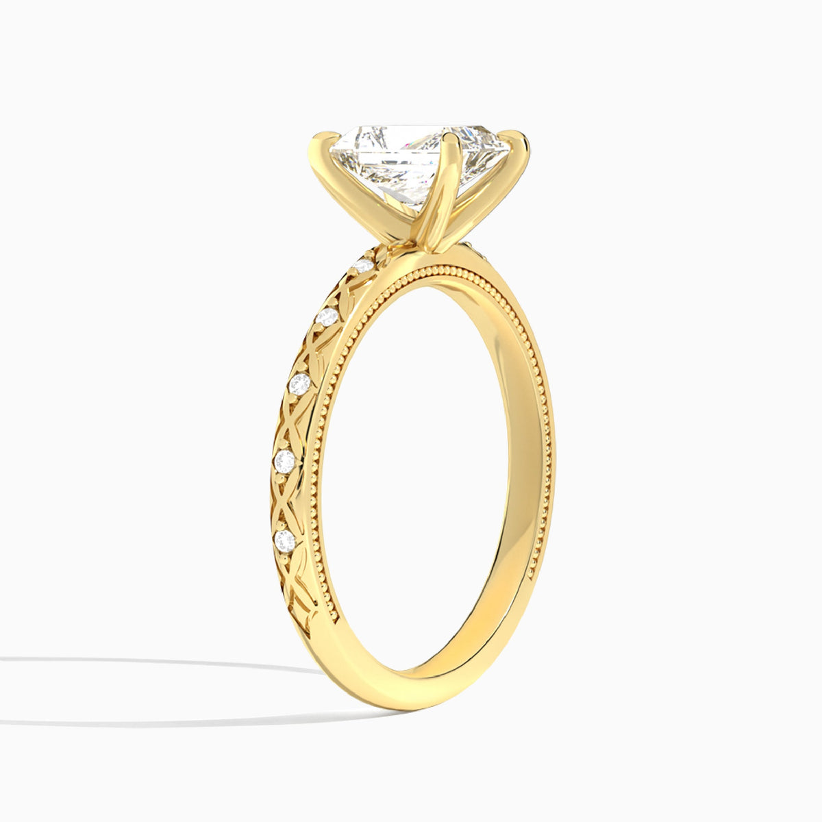 Radiant Elara Lab Grown Diamond Engagement Ring In 18K Yellow Gold, Angle View