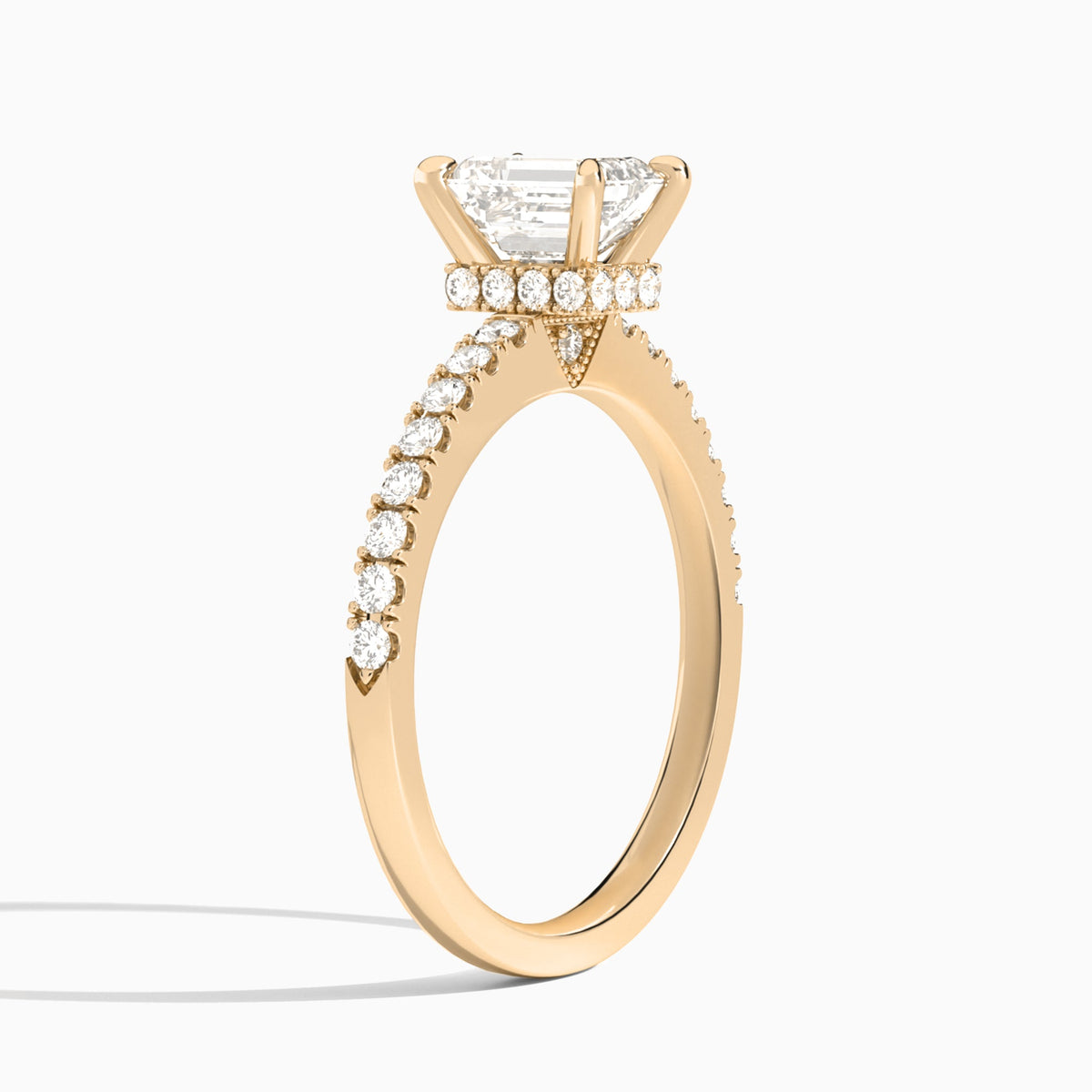 Emerald Nadia Lab Grown Diamond Engagement Ring In 14K Rose Gold, Angle View