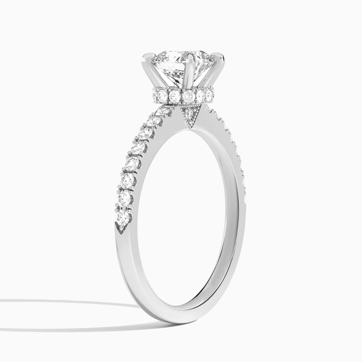 Cushion Nadia Lab Grown Diamond Engagement Ring In 14K White Gold, Angle View