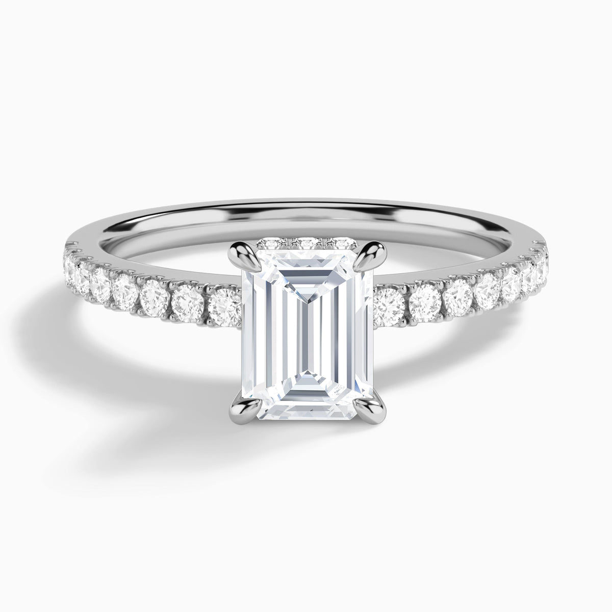 Emerald Nadia Lab Grown Diamond Engagement Ring In 14K White Gold - Lucenjuri