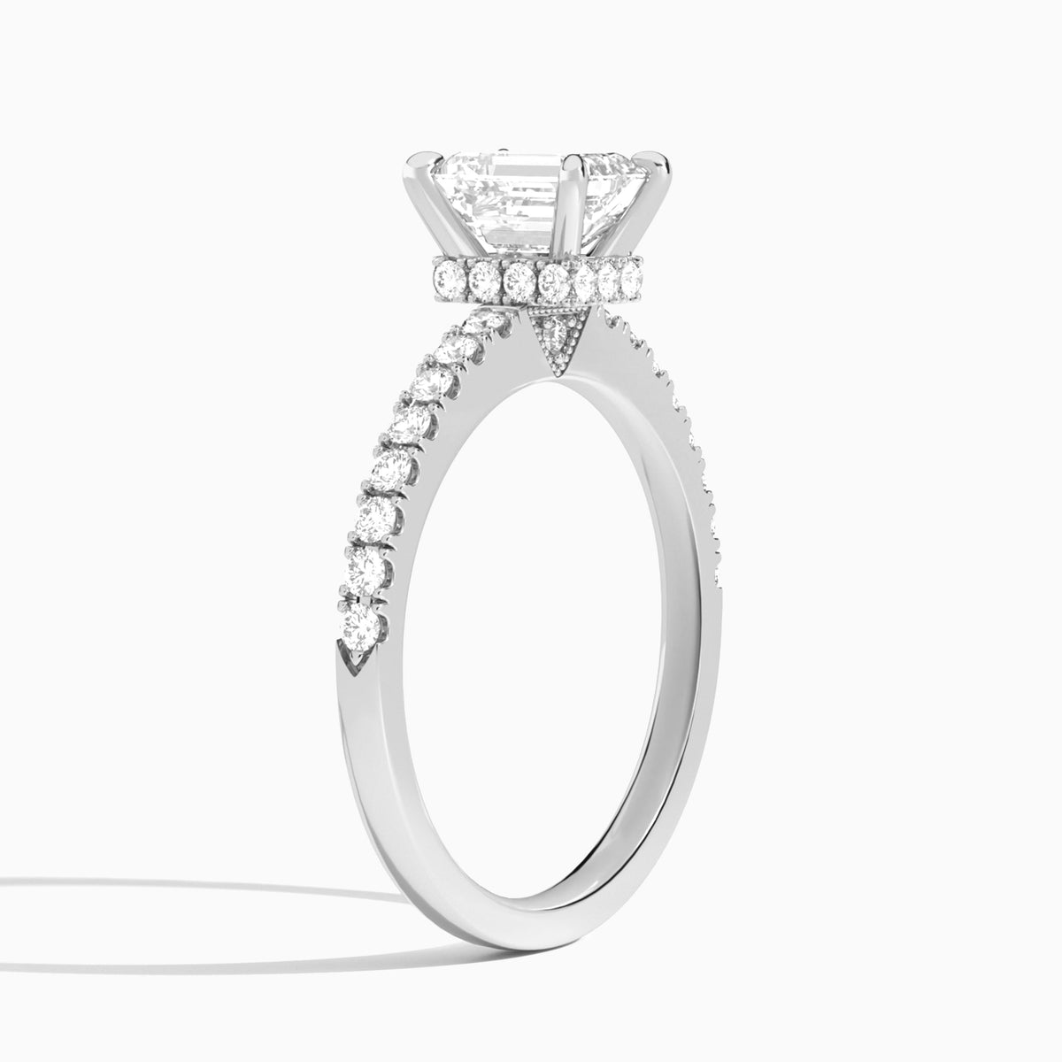 Emerald Nadia Lab Grown Diamond Engagement Ring In 14K White Gold, Angle View