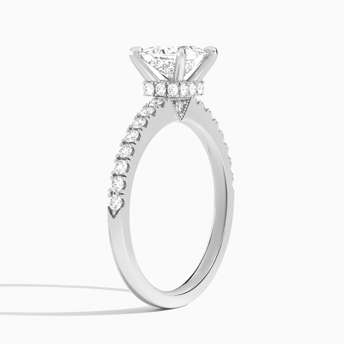 Princess Nadia Lab Grown Diamond Engagement Ring In 14K White Gold, Angle View