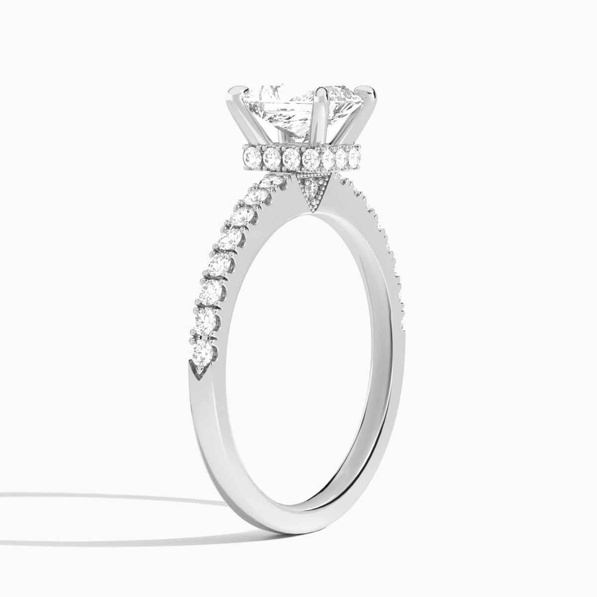 Radiant Nadia Lab Grown Diamond Engagement Ring In 14K White Gold, Angle View