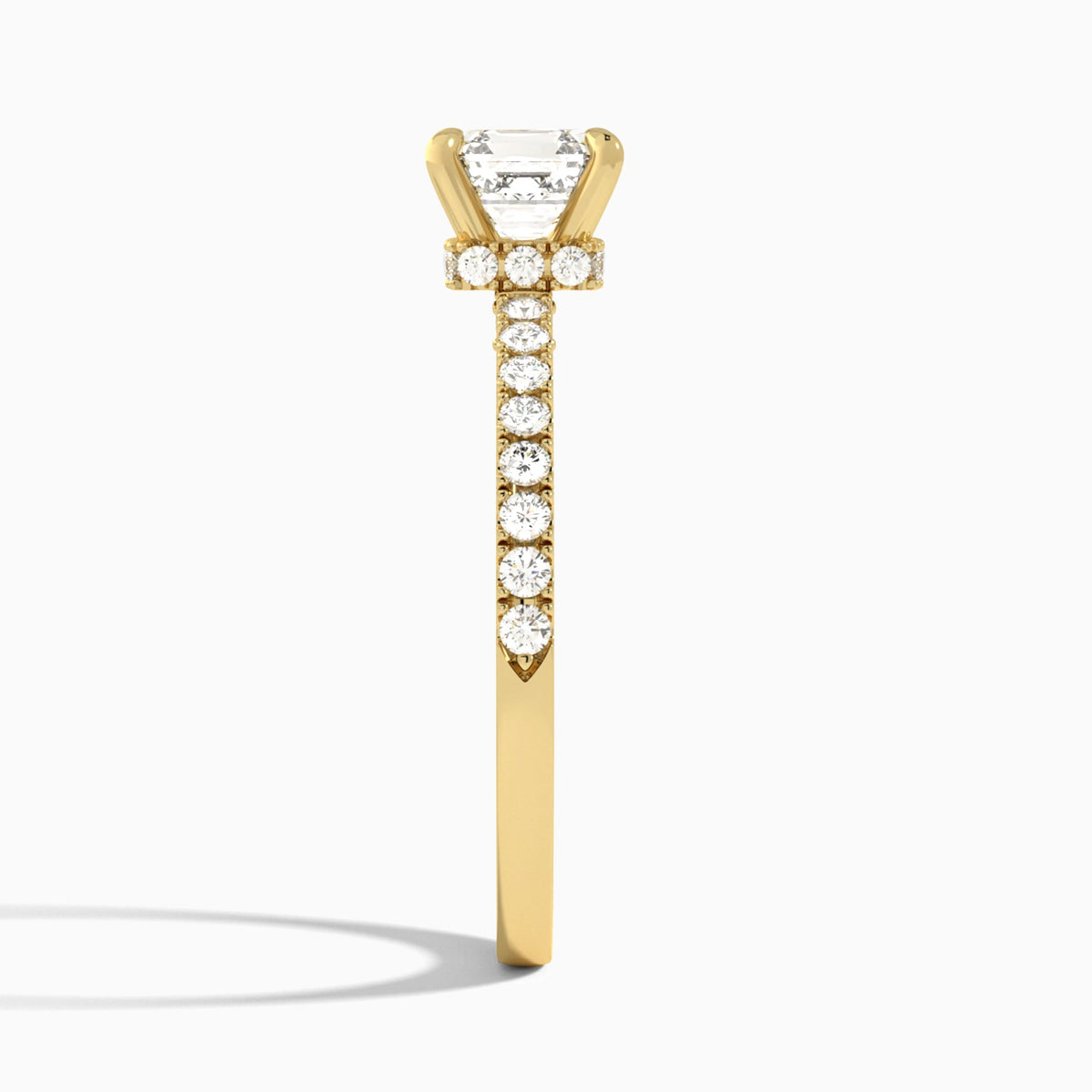 Asscher Nadia Lab Grown Diamond Engagement Ring In 18K Yellow Gold, Side View