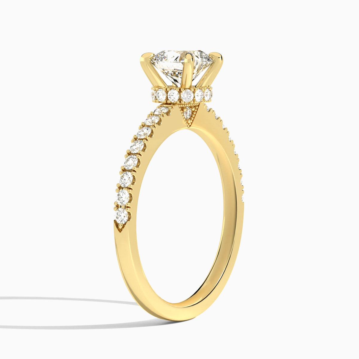 Cushion Nadia Lab Grown Diamond Engagement Ring In 18K Yellow Gold, Angle View