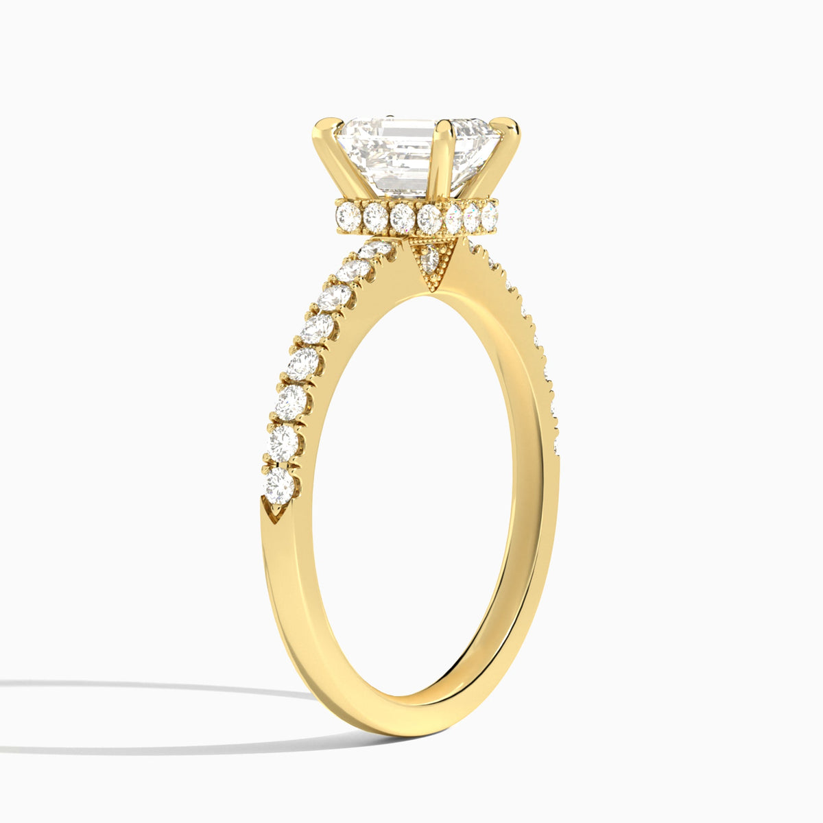 Emerald Nadia Lab Grown Diamond Engagement Ring In 14K Yellow Gold, Angle View