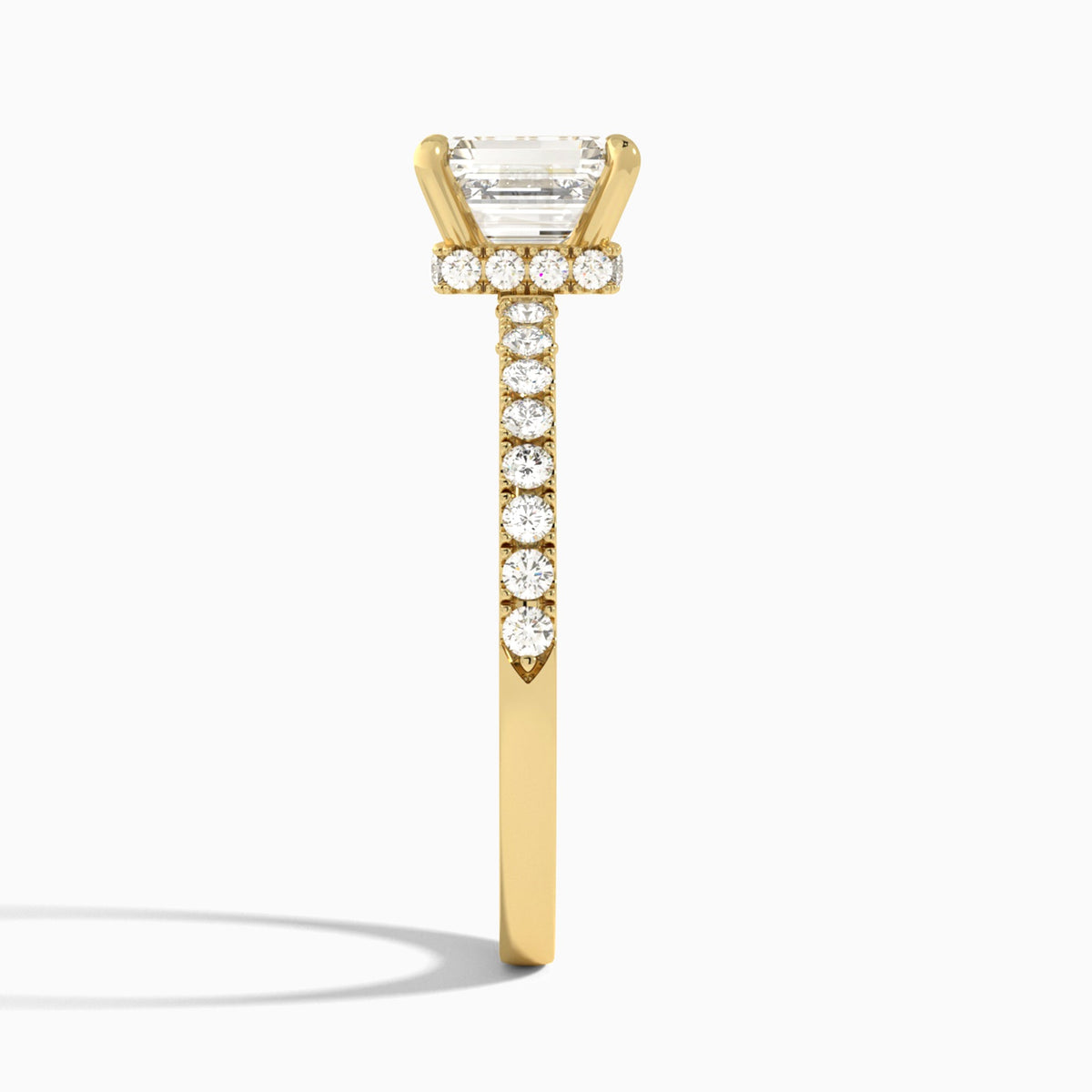 Emerald Nadia Lab Grown Diamond Engagement Ring In 18K Yellow Gold, Side View
