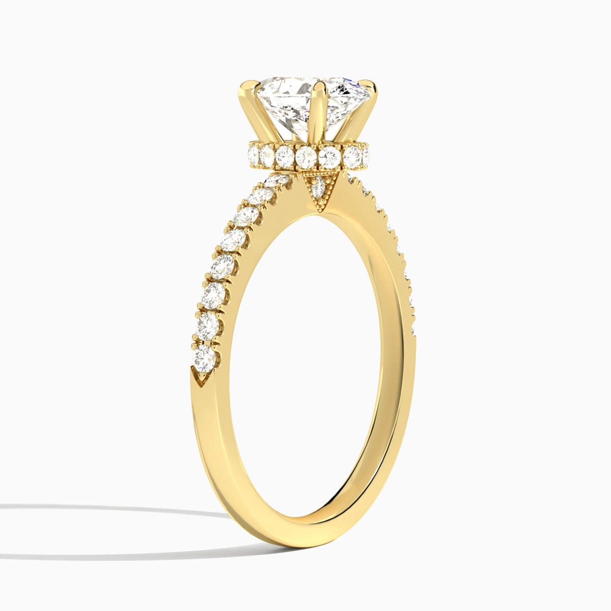 Oval Nadia Lab Grown Diamond Engagement Ring In 18K Yellow Gold, Angle View