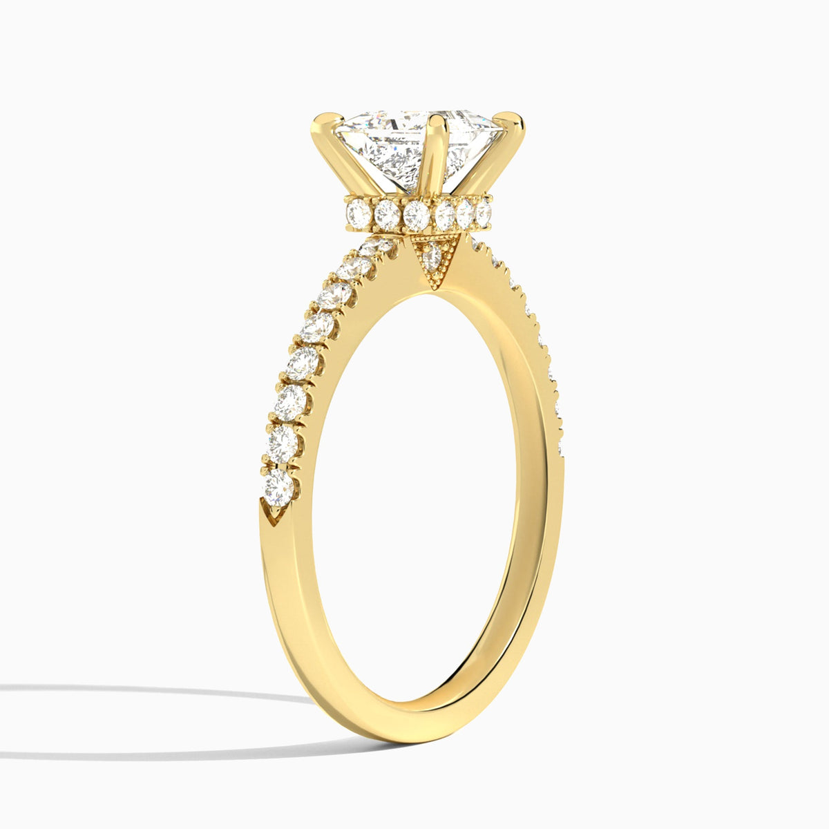 Princess Nadia Lab Grown Diamond Engagement Ring In 14K Yellow Gold, Angle View