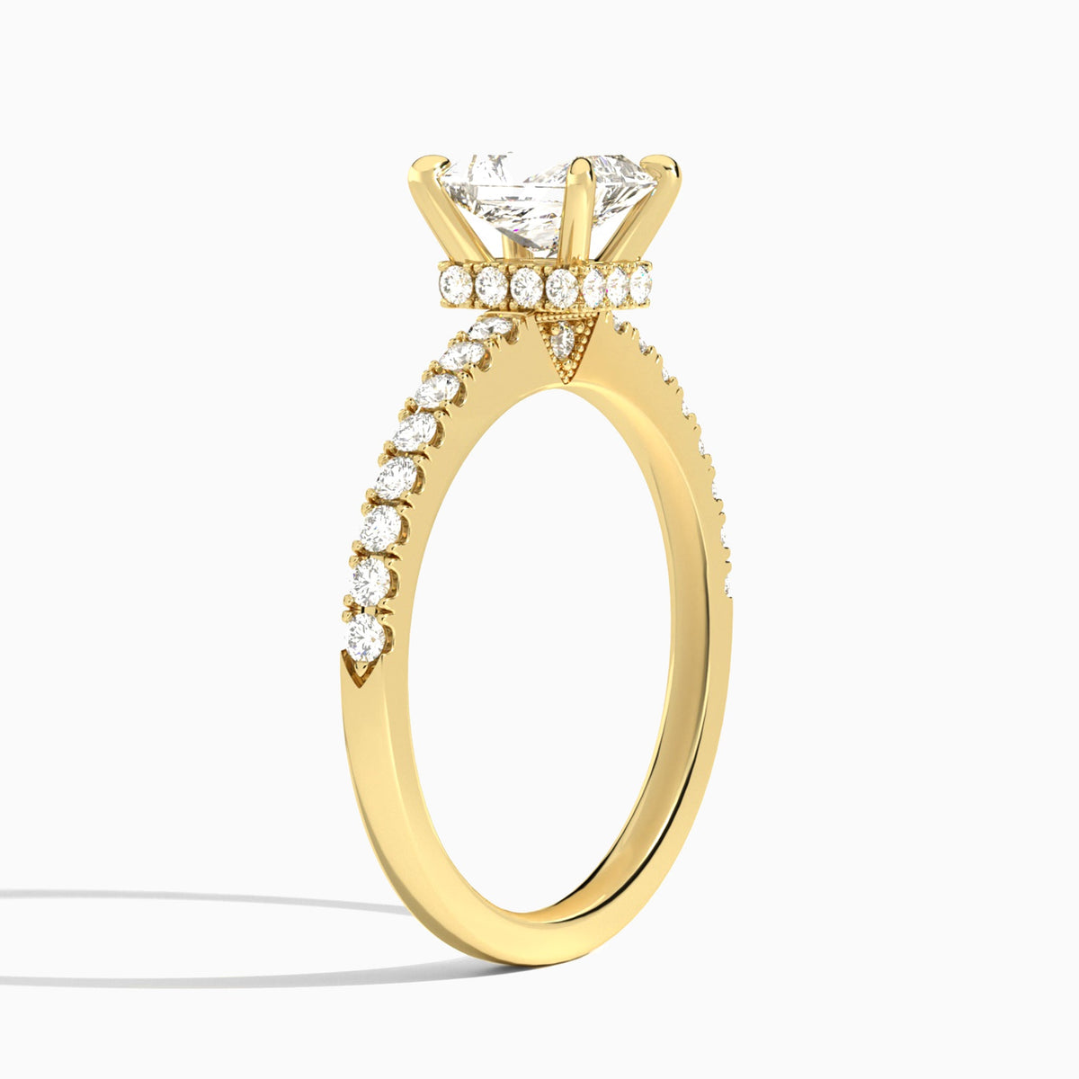 Radiant Nadia Lab Grown Diamond Engagement Ring In 18K Yellow Gold, Angle View
