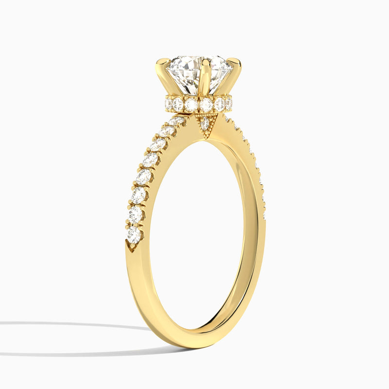 Round Nadia Lab Grown Diamond Engagement Ring In 18K Yellow Gold, Angle View