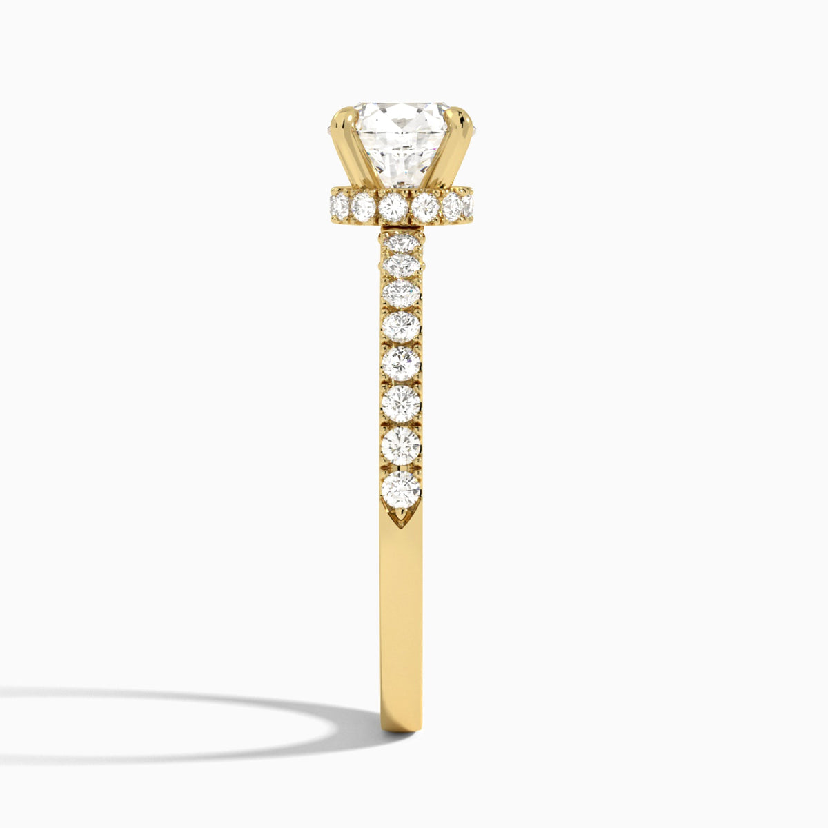 Round Nadia Lab Grown Diamond Engagement Ring In 18K Yellow Gold, Side View