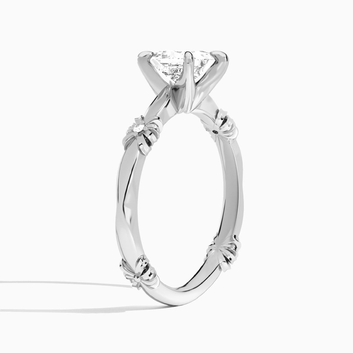 Princess Catalina Ribbon Lab Grown Diamond Engagement Ring In Platinum, Angle View