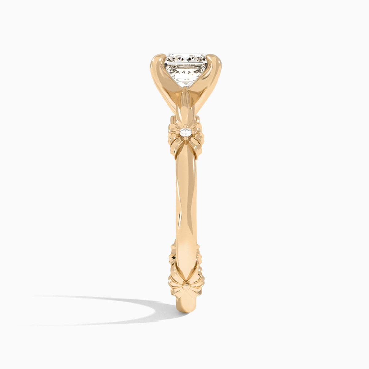 Princess Catalina Ribbon Lab Diamond Engagement Ring In 14K Rose Gold, Side View
