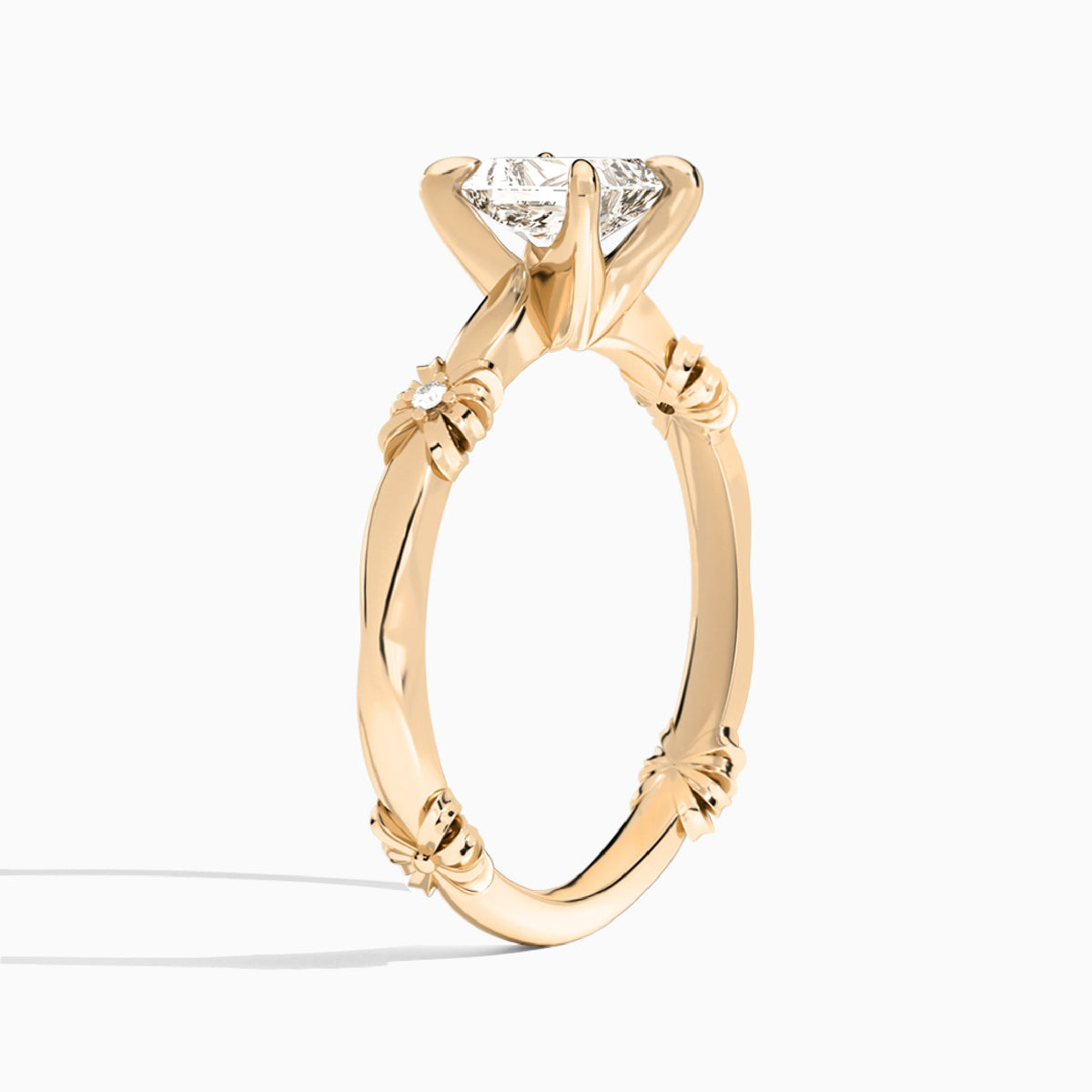 Radiant Catalina Ribbon Lab Diamond Engagement Ring In 14K Rose Gold, Angle View
