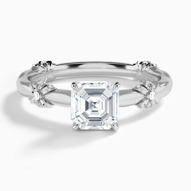 Asscher Catalina Ribbon Lab Diamond Engagement Ring In 18K White Gold - Lucenjuri