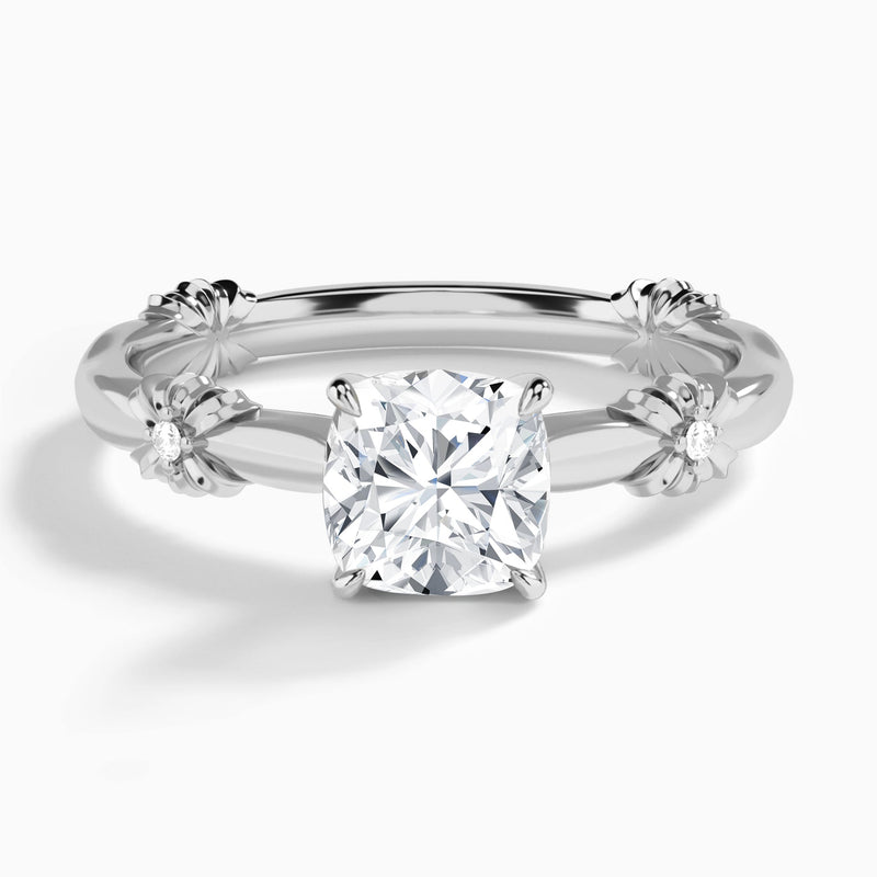 Cushion Catalina Ribbon Lab Diamond Engagement Ring In 18K White Gold - Lucenjuri