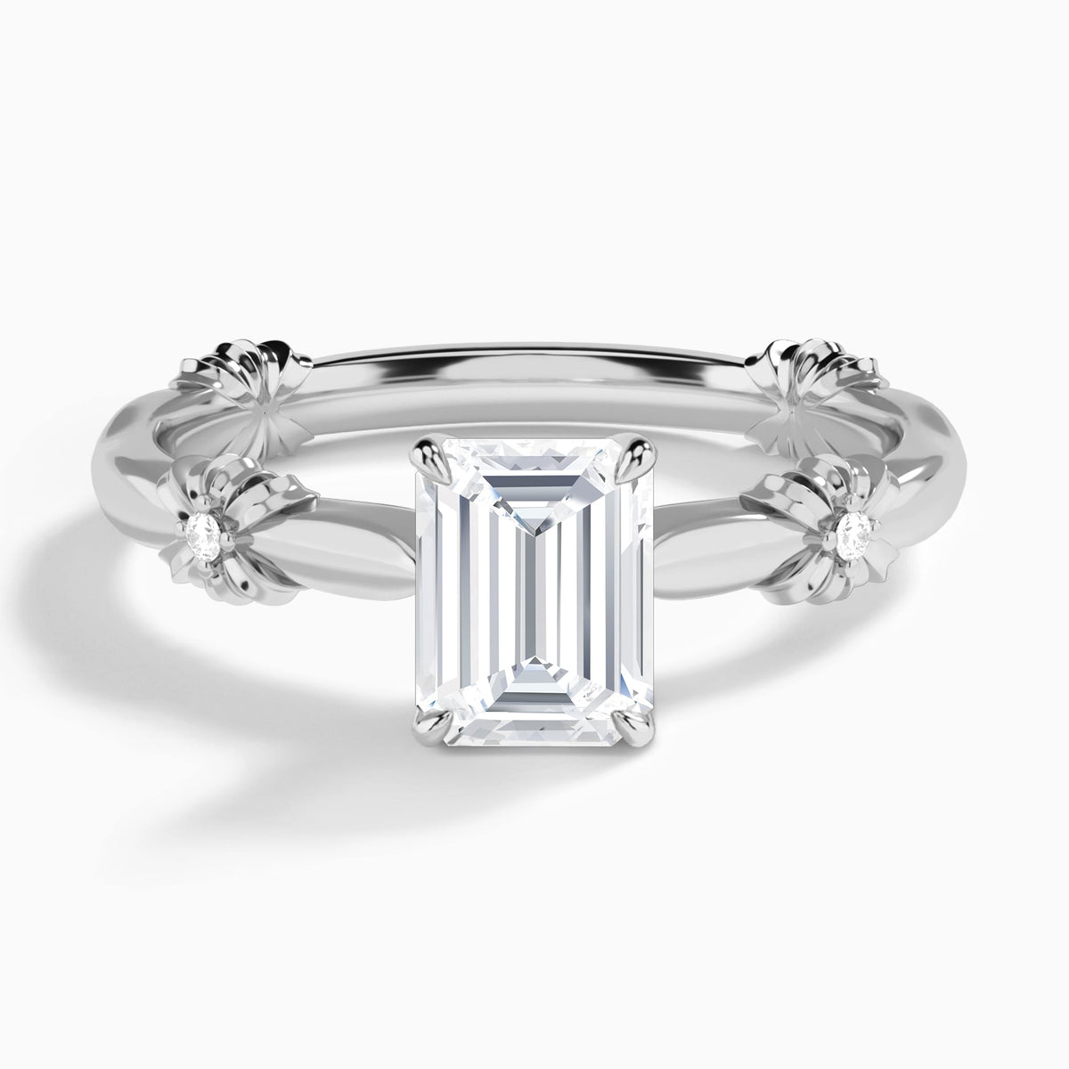 Emerald Catalina Ribbon Lab Diamond Engagement Ring In 18K White Gold - Lucenjuri